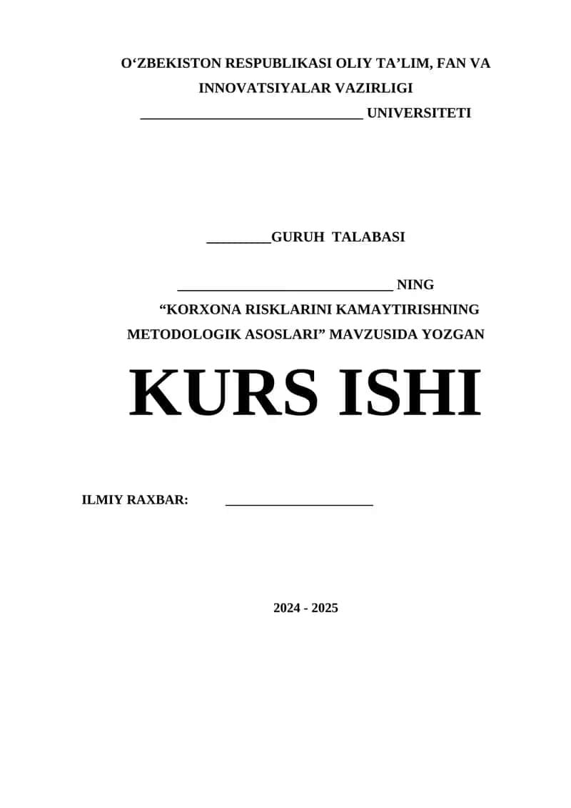 KORXONA RISKLARINI KAMAYTIRISHNING METODOLOGIK ASOSLARI