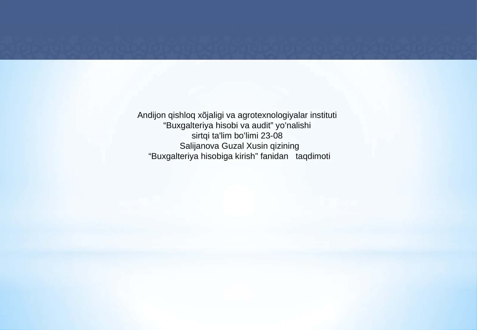Buxgalteriya hisobiga kirish