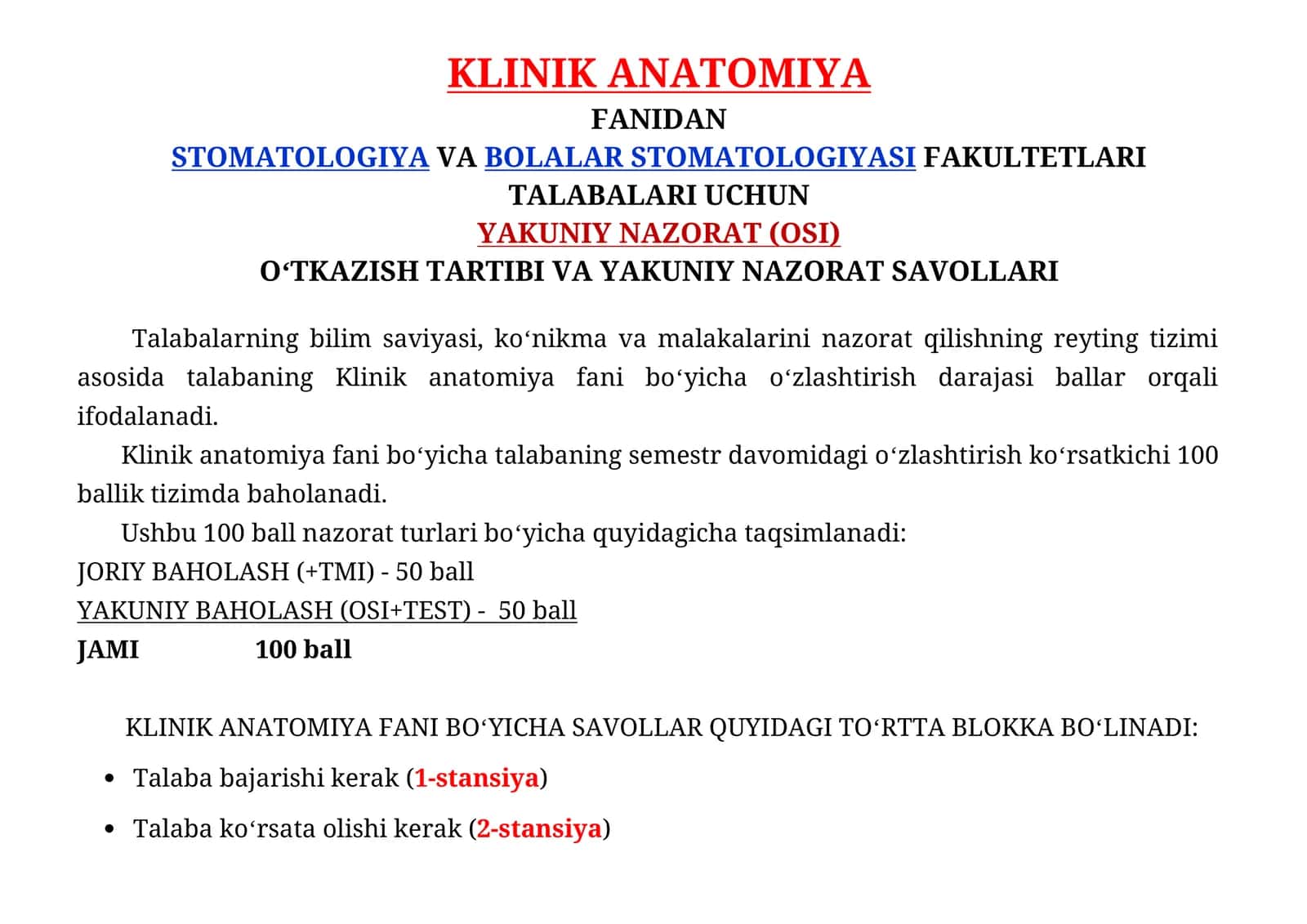 KLINIK ANATOMIYA FANIDAN