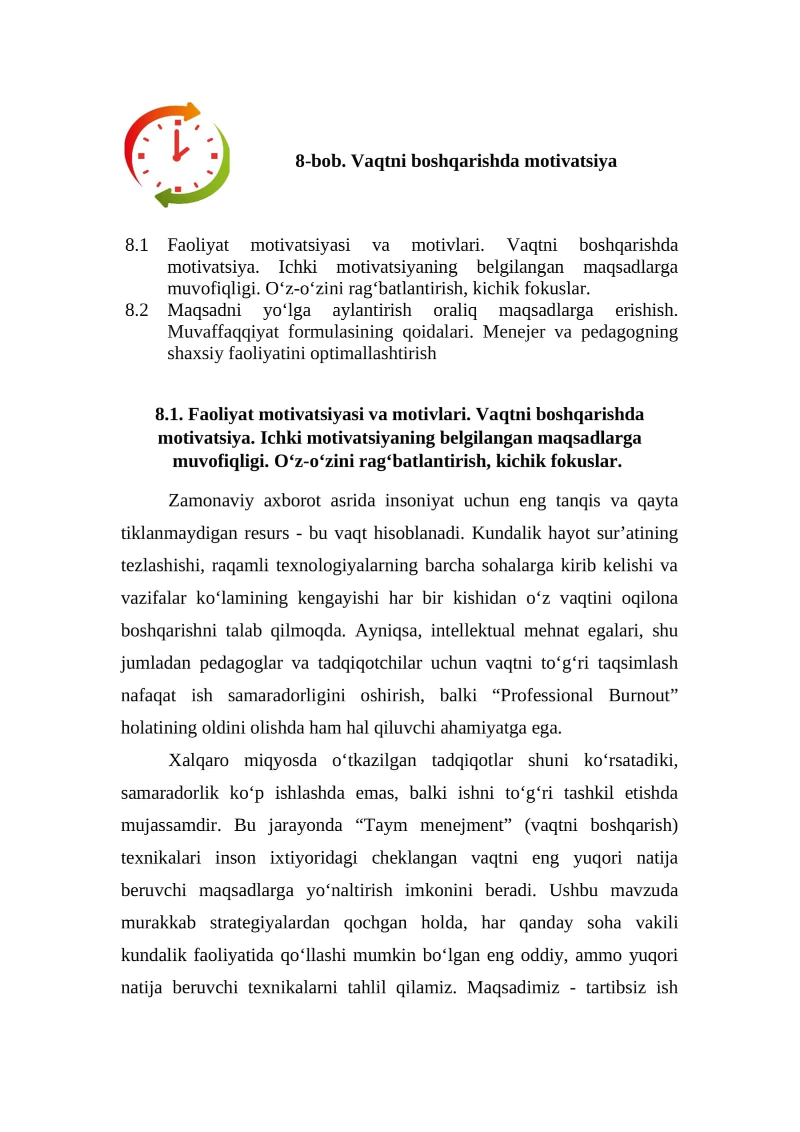 Vaqtni Boshqarish Motivatsiyasi Mustaqil ish uchun