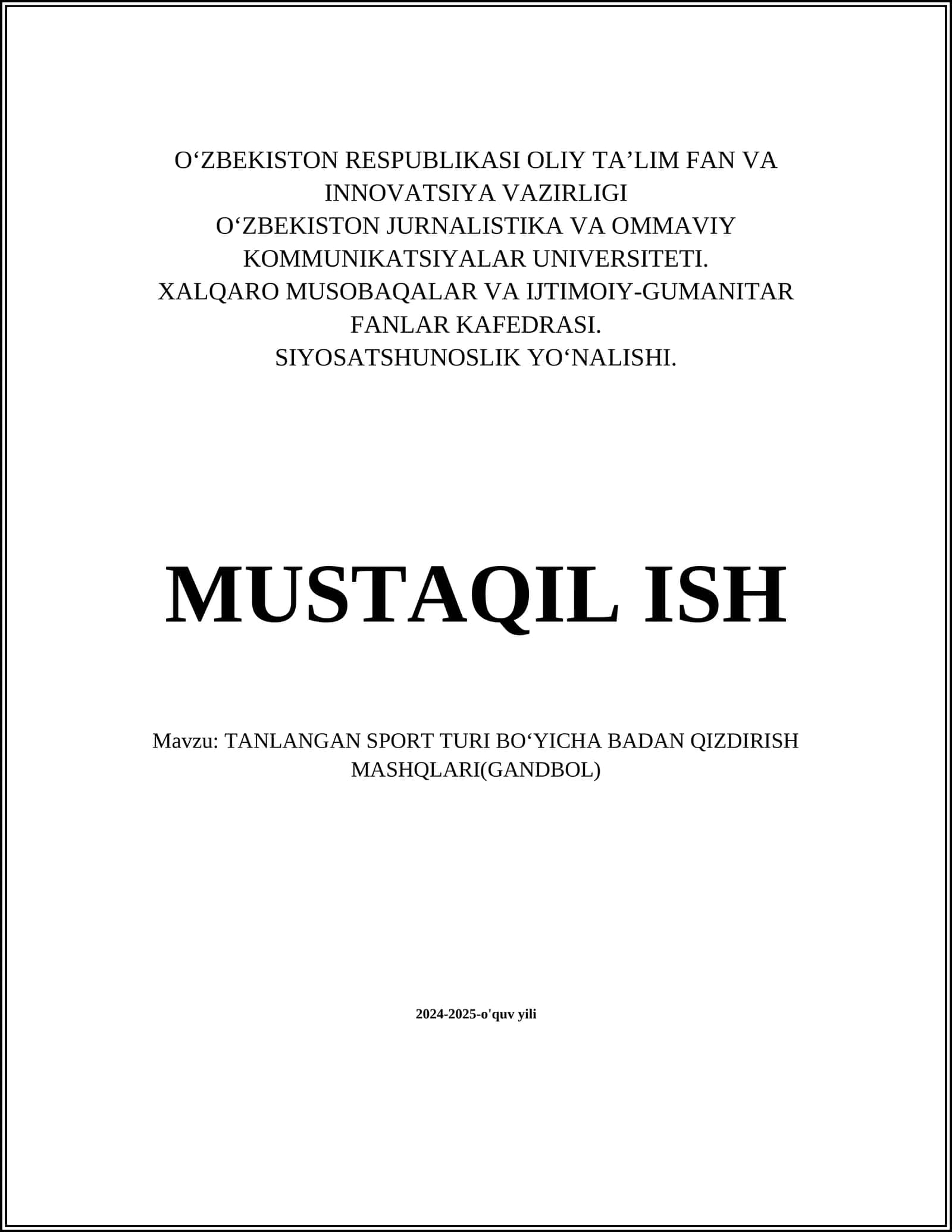 TANLANGAN SPORT TURI BOʻYICHA BADAN QIZDIRISH MASHQLARI(GANDBOL)