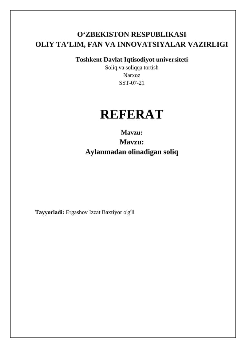 Aylanma soliqning mohiyati va hisoblash usullari