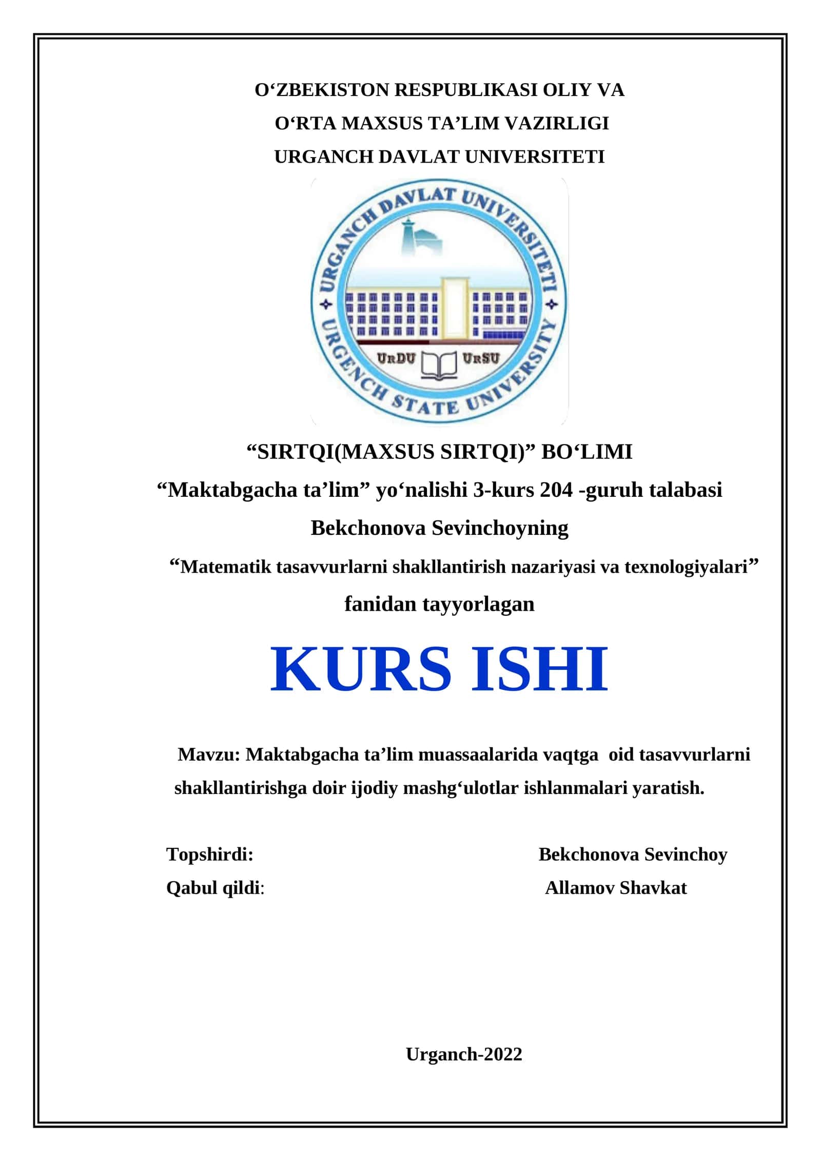 Matematik tasavvurlarni shakllantirish nazariyasi va texnologiyalari