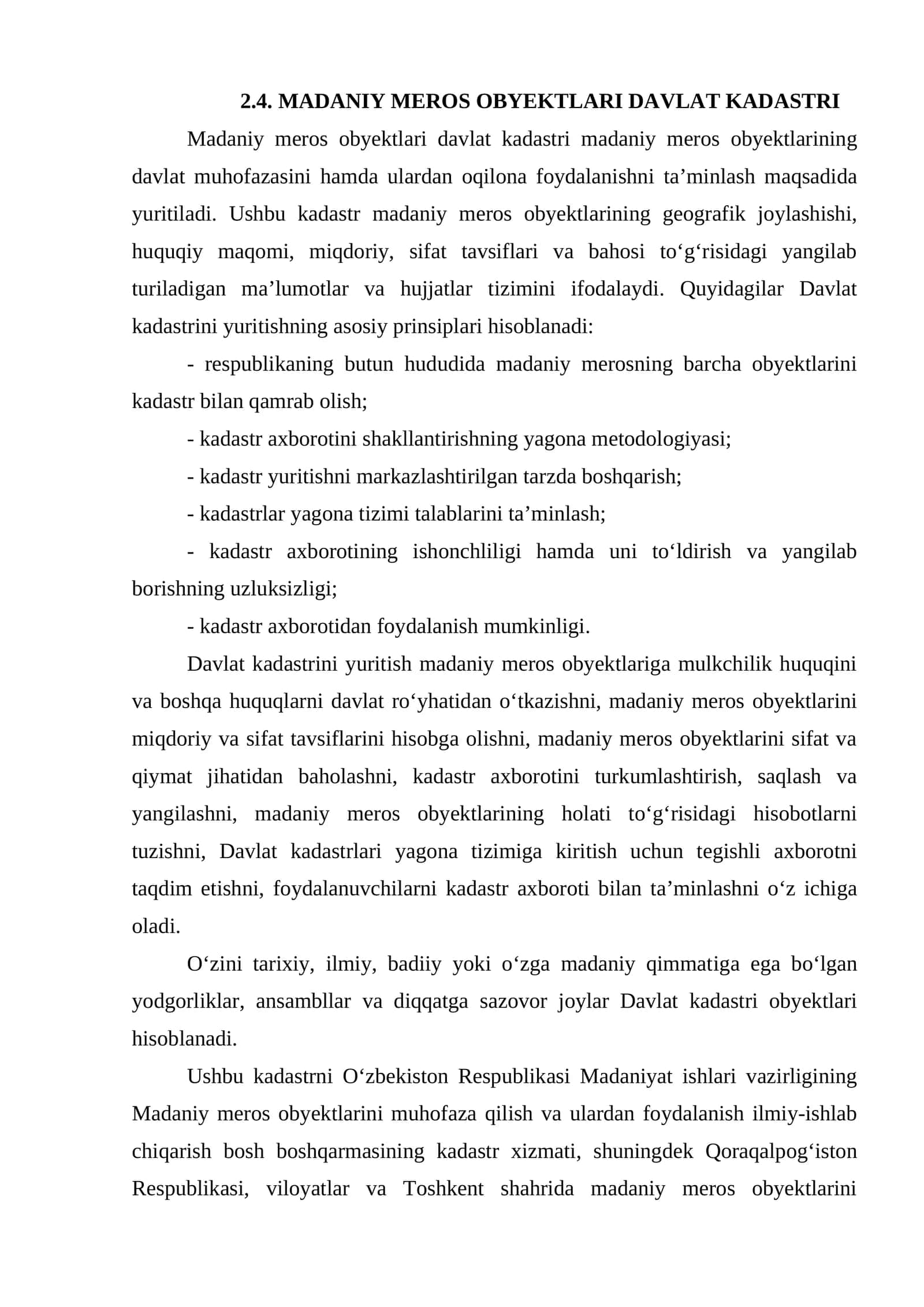 MADANIY MEROS OBYEKTLARI DAVLAT KADASTRI
