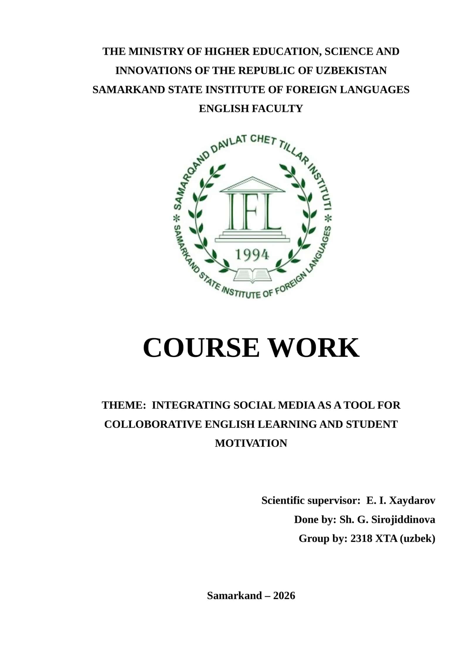 English Faculty - Course Work