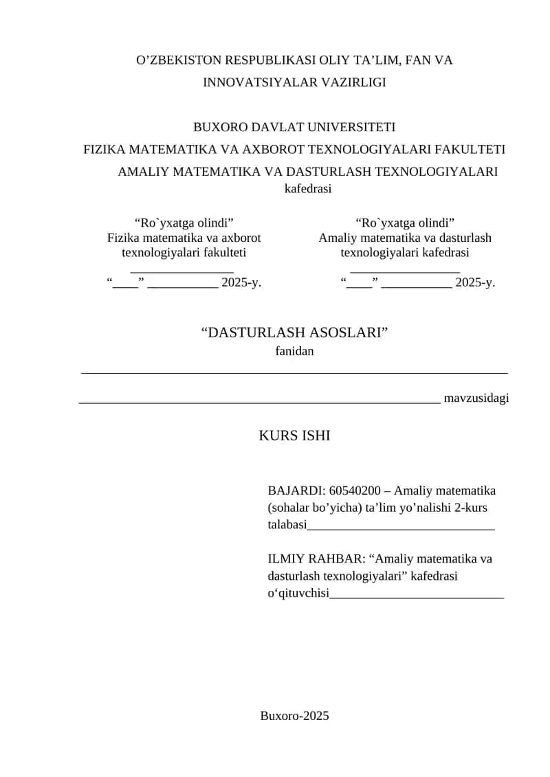 Amaliy matematika (sohalar bo’yicha) ta’lim yo’nalishi