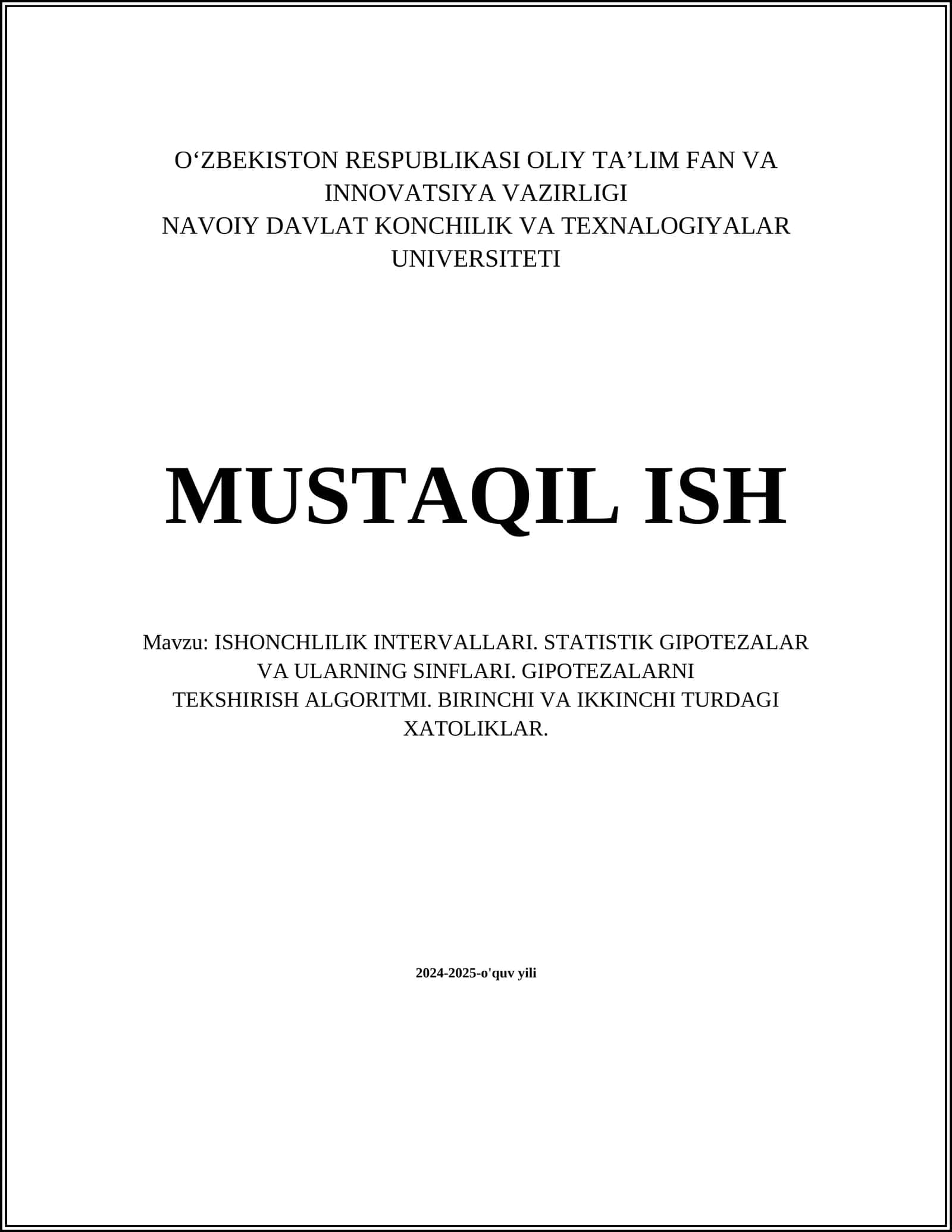 ISHONCHLILIK INTERVALLARI