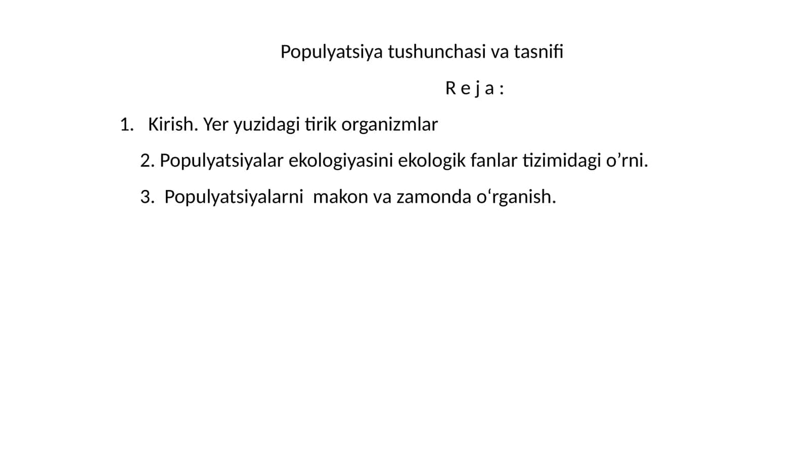 Populyatsiya tushunchasi va tasnifi