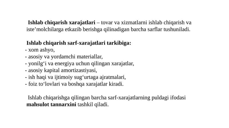 Ishlabchiqarish xarajatlari