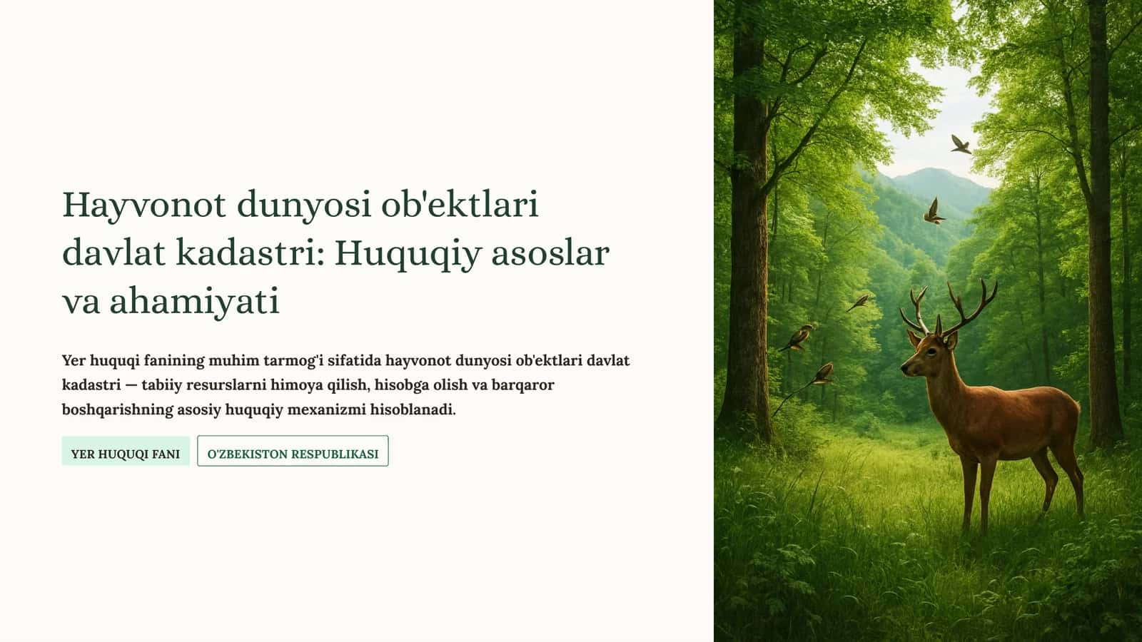 Hayvonot dunyosi ob'ektlari davlat kadastri: Huquqiy asoslar va ahamiyati