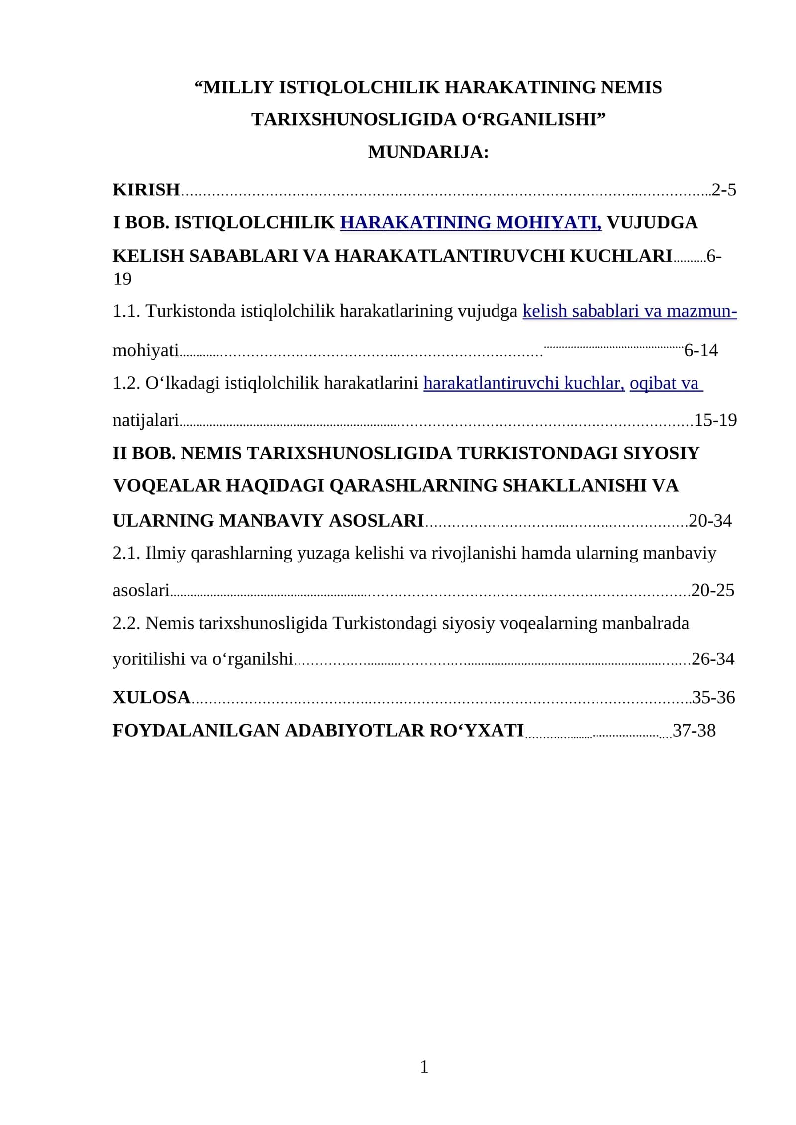 MILLIY ISTIQLOLCHILIK HARAKATINING NEMIS TARIXSHUNOSLIGIDA O‘RGANILISHI