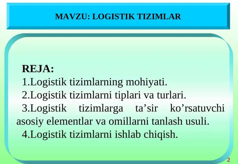 Logistik Tizimlar