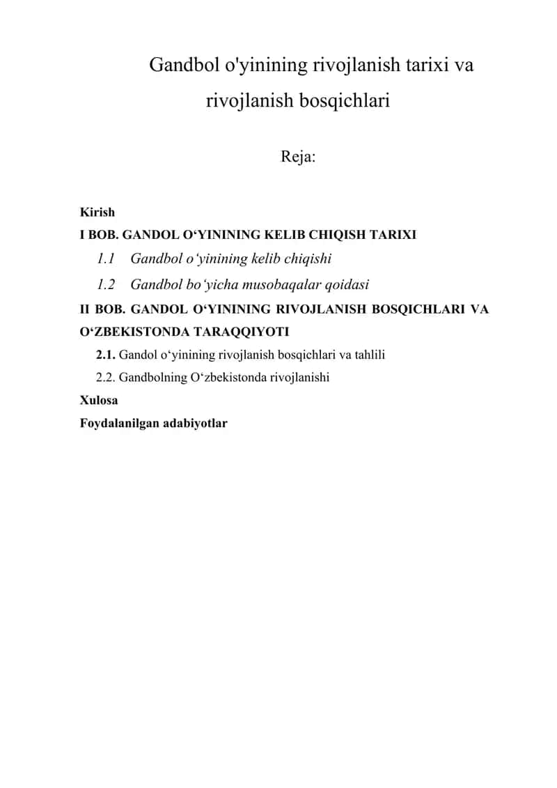 Gandbol o'yinining rivojlanish tarixi va rivojlanish bosqichlari