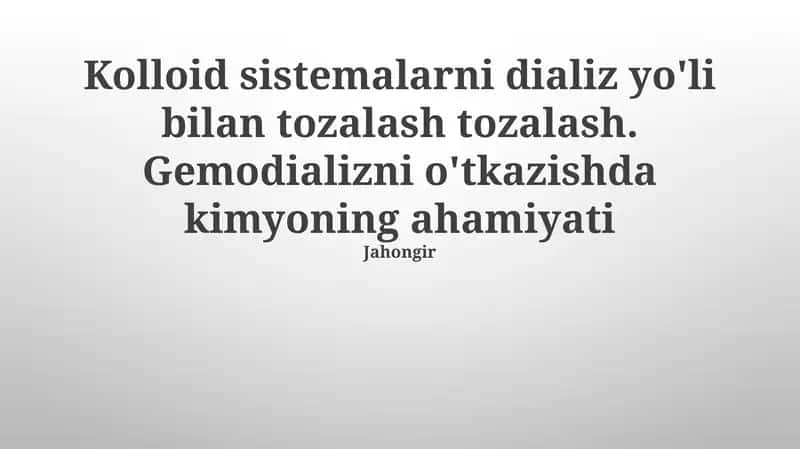 Dializ: Boshlang'ich