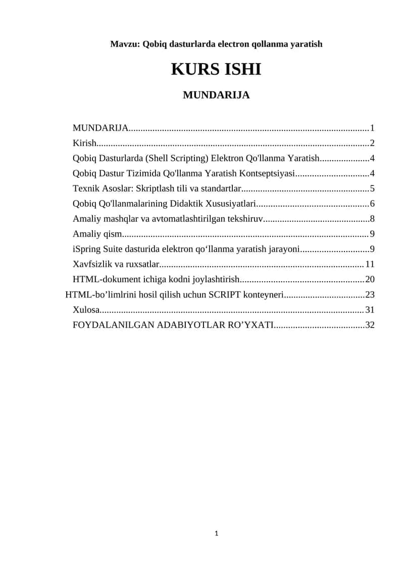 Qobiq dasturlarda electron qollanma yaratish