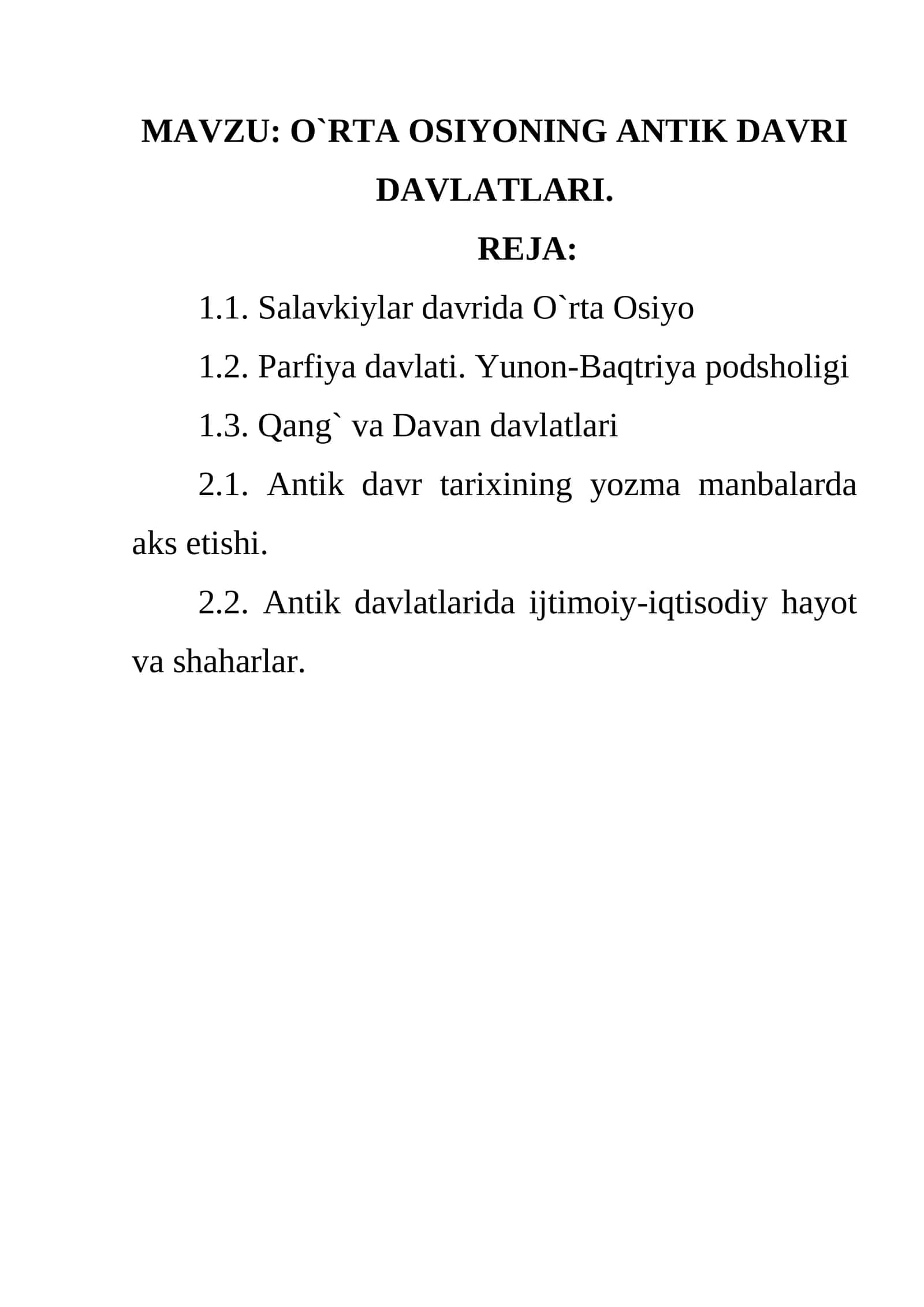 O`RTA OSIYONING ANTIK DAVRI DAVLATLARI