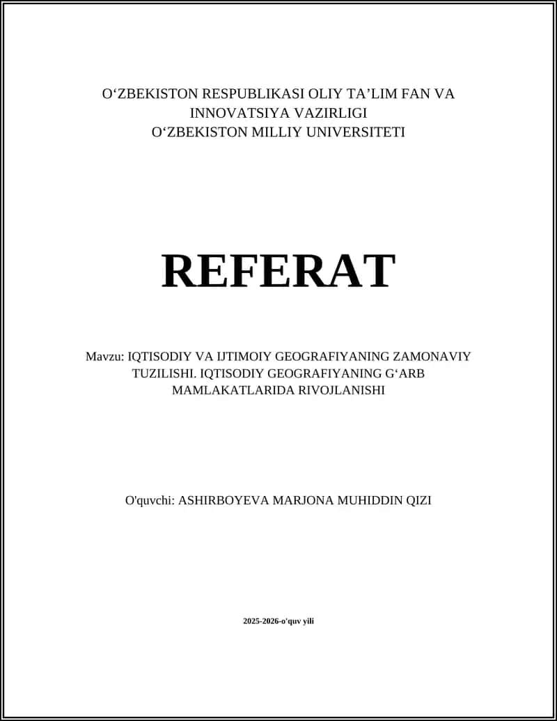 IQTISODIY VA IJTIMOIY GEOGRAFIYANING ZAMONAVIY TUZILISHI