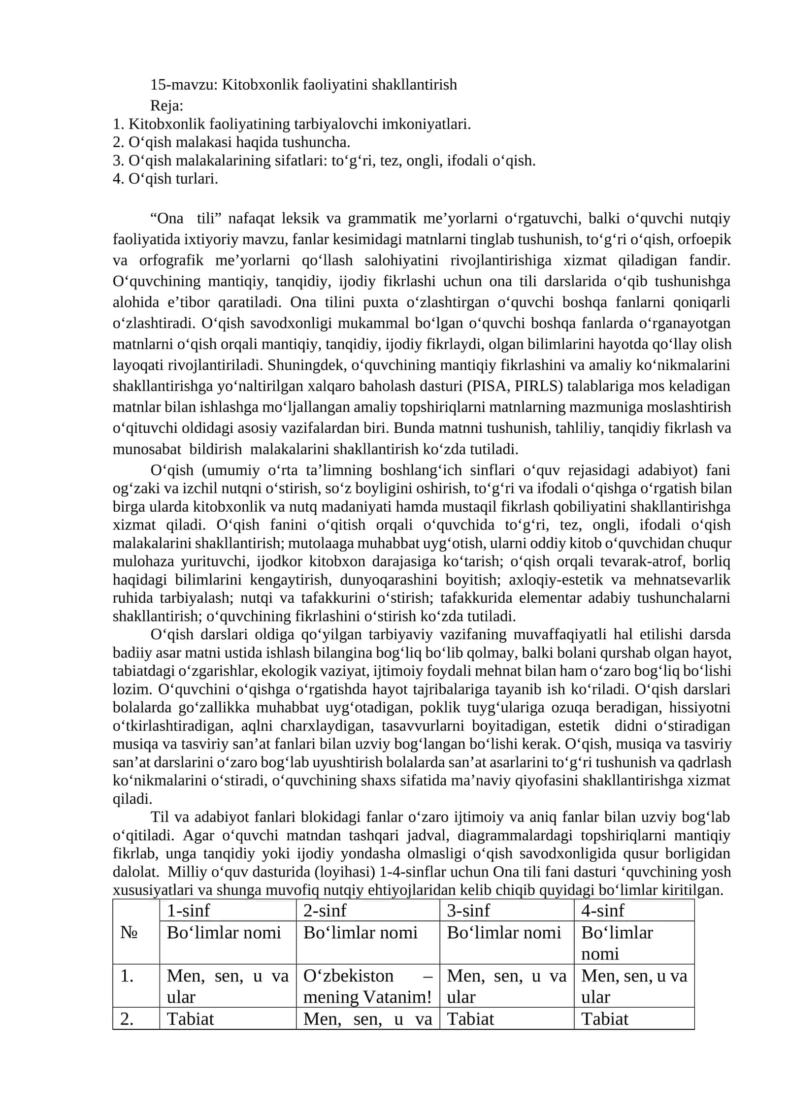 Kitobxonlik faoliyatini shakllantirish