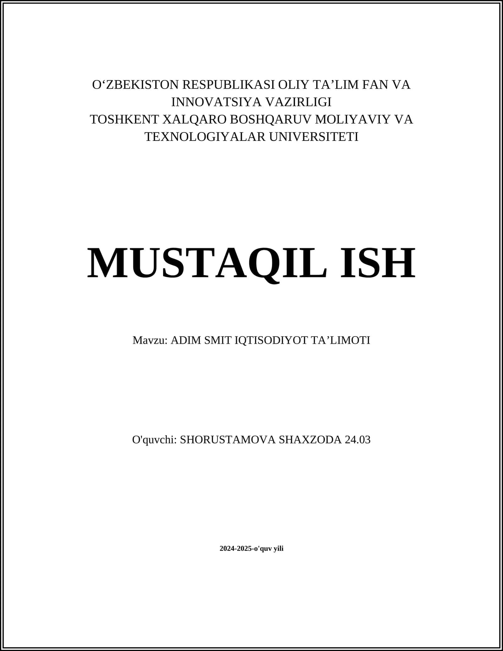 ADIM SMIT IQTISODIYOT TA’LIMOTI