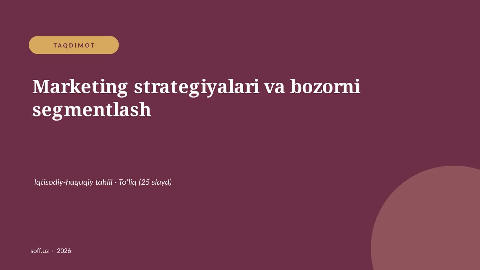 Marketing strategiyalari va bozorni segmentlash
