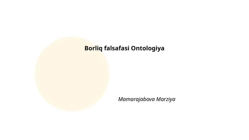 Borliq falsafasi Ontologiya