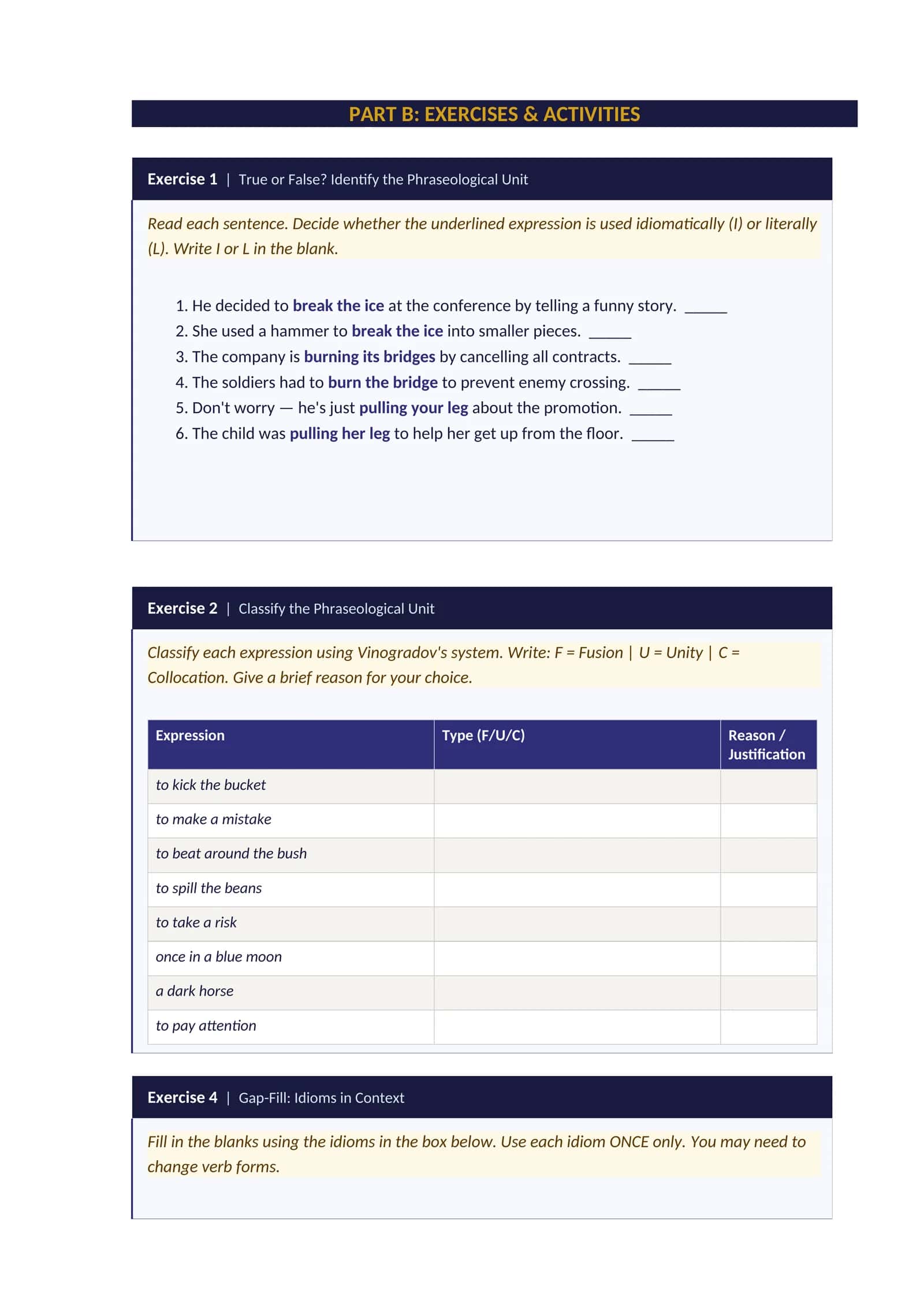 PART B: EXERCISES & ACTIVITIES