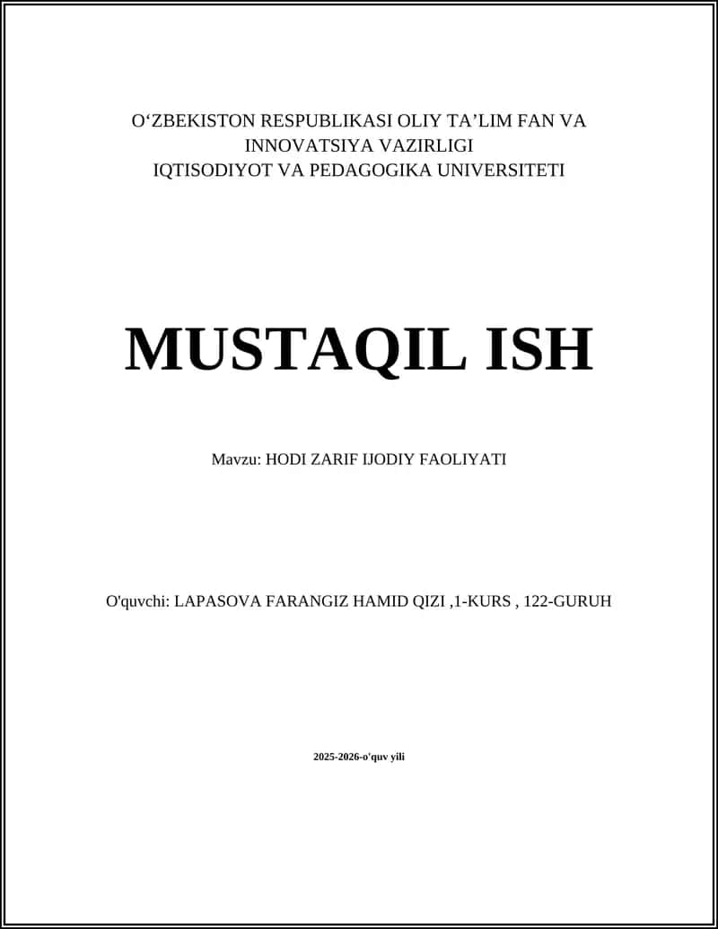 Hodi Zarif Ijodiy Faoliyati