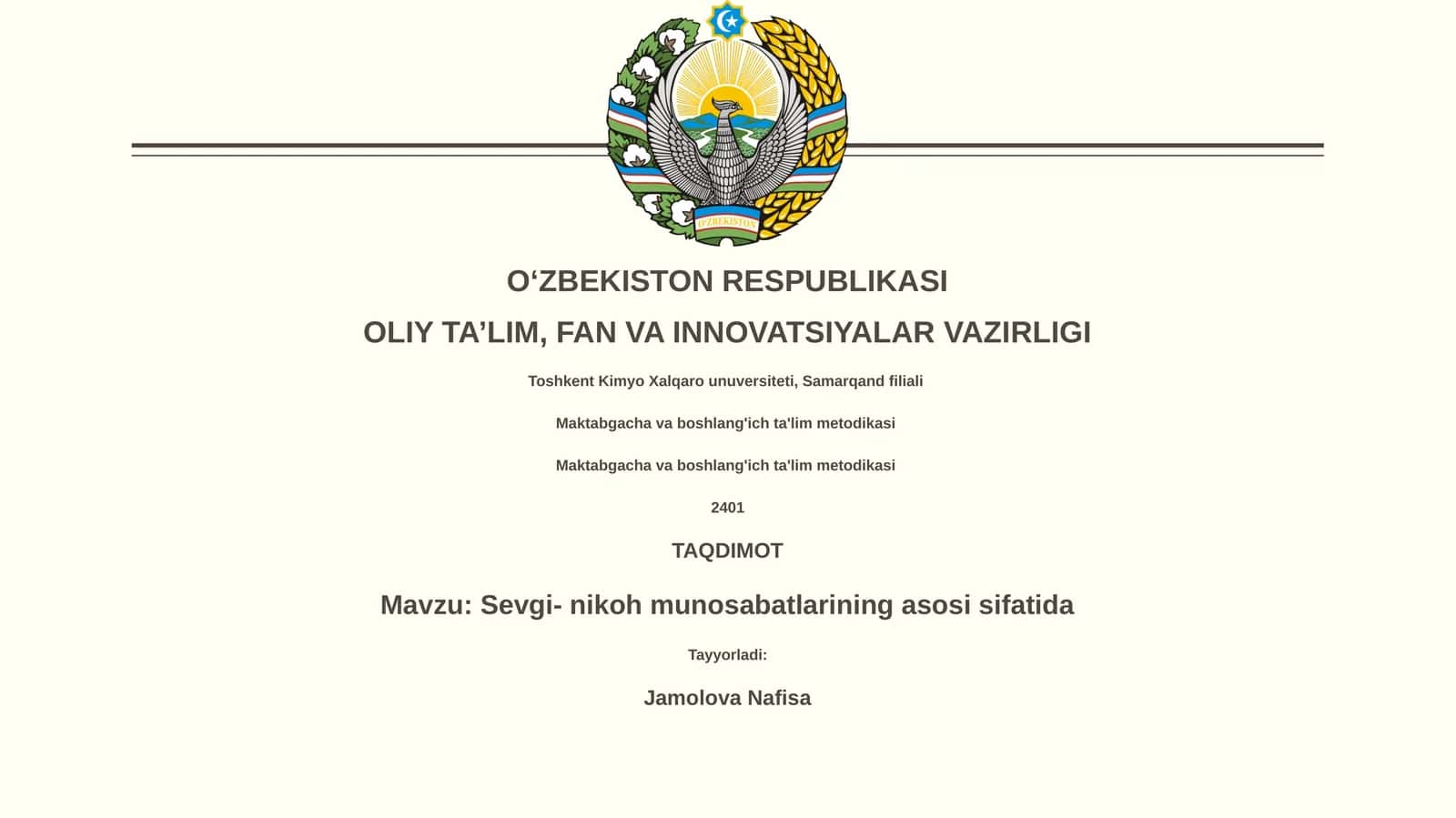 Sevgi- nikoh munosabatlarining asosi sifatida