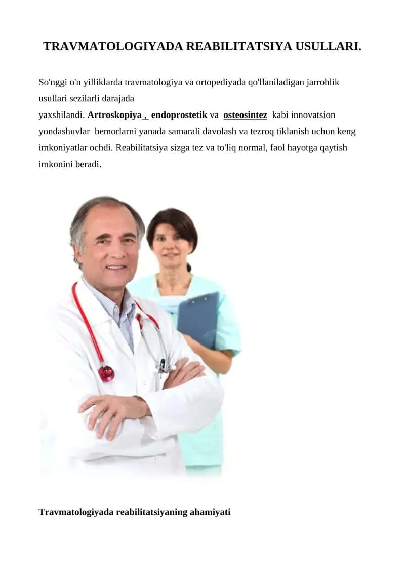 TRAVMATOLOGIYADA REABILITATSIYA USULLARI