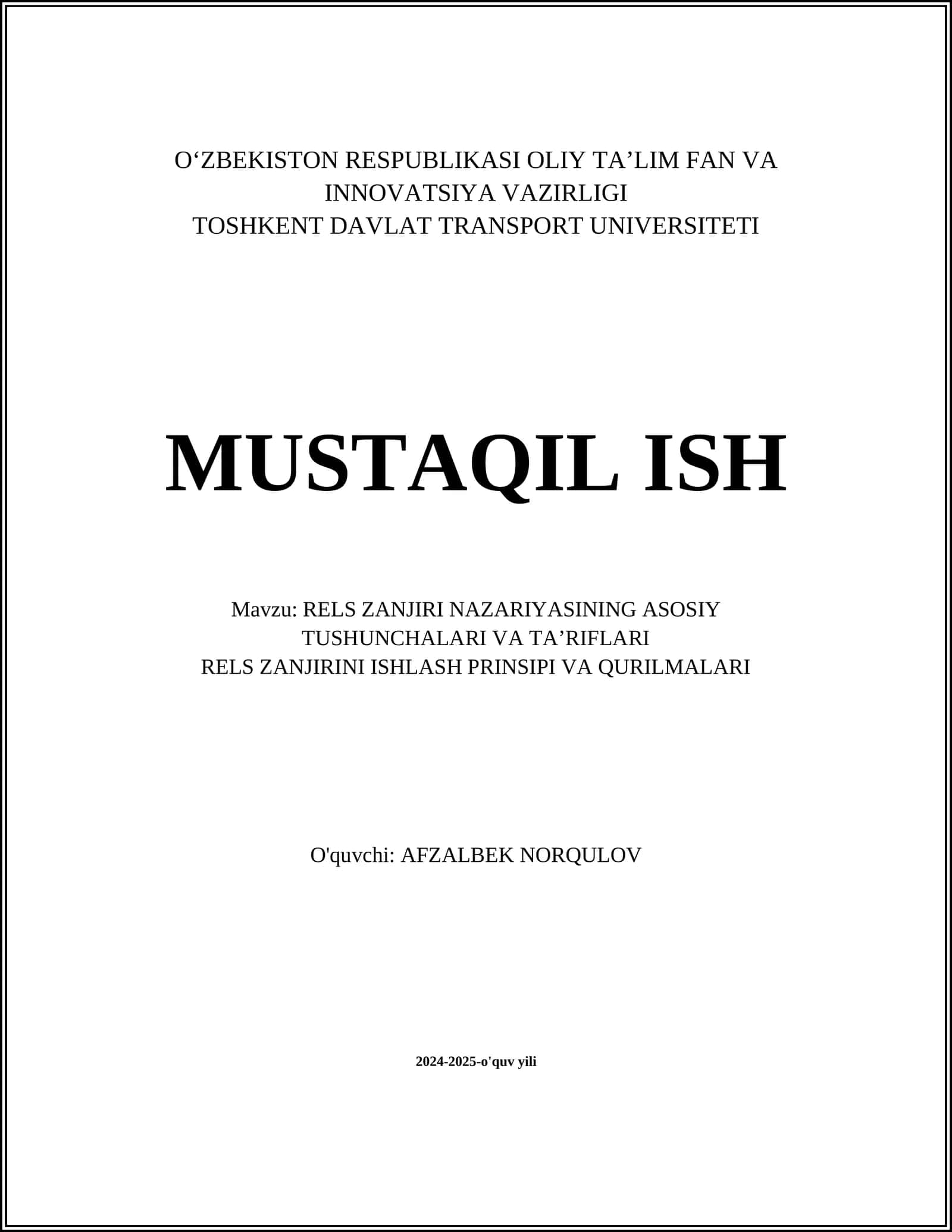RELS ZANJIRI NAZARIYASINING ASOSIY TUSHUNCHALARI VA TAʼRIFLARI