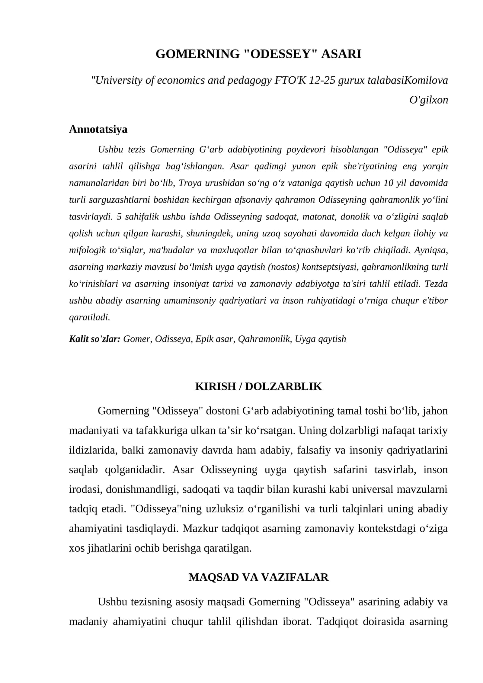 GOMERNING "ODESSEY" ASARI