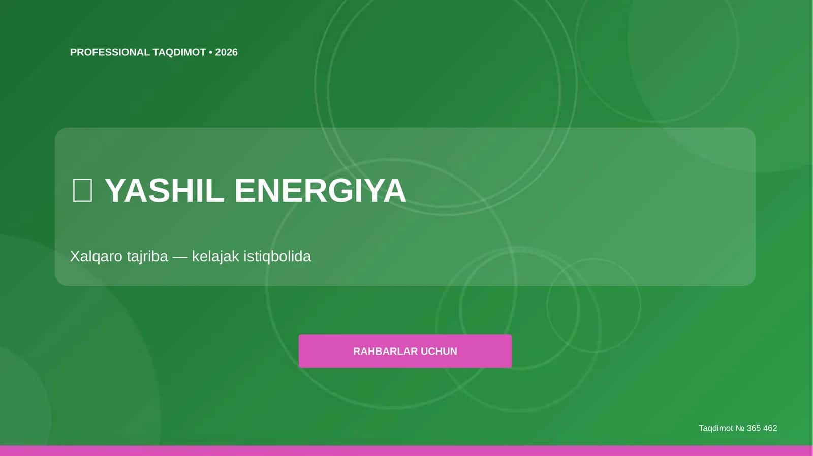 Yashil energiya: xalqaro tajriba (kelajak istiqbolida) [rahbarlar uchun]