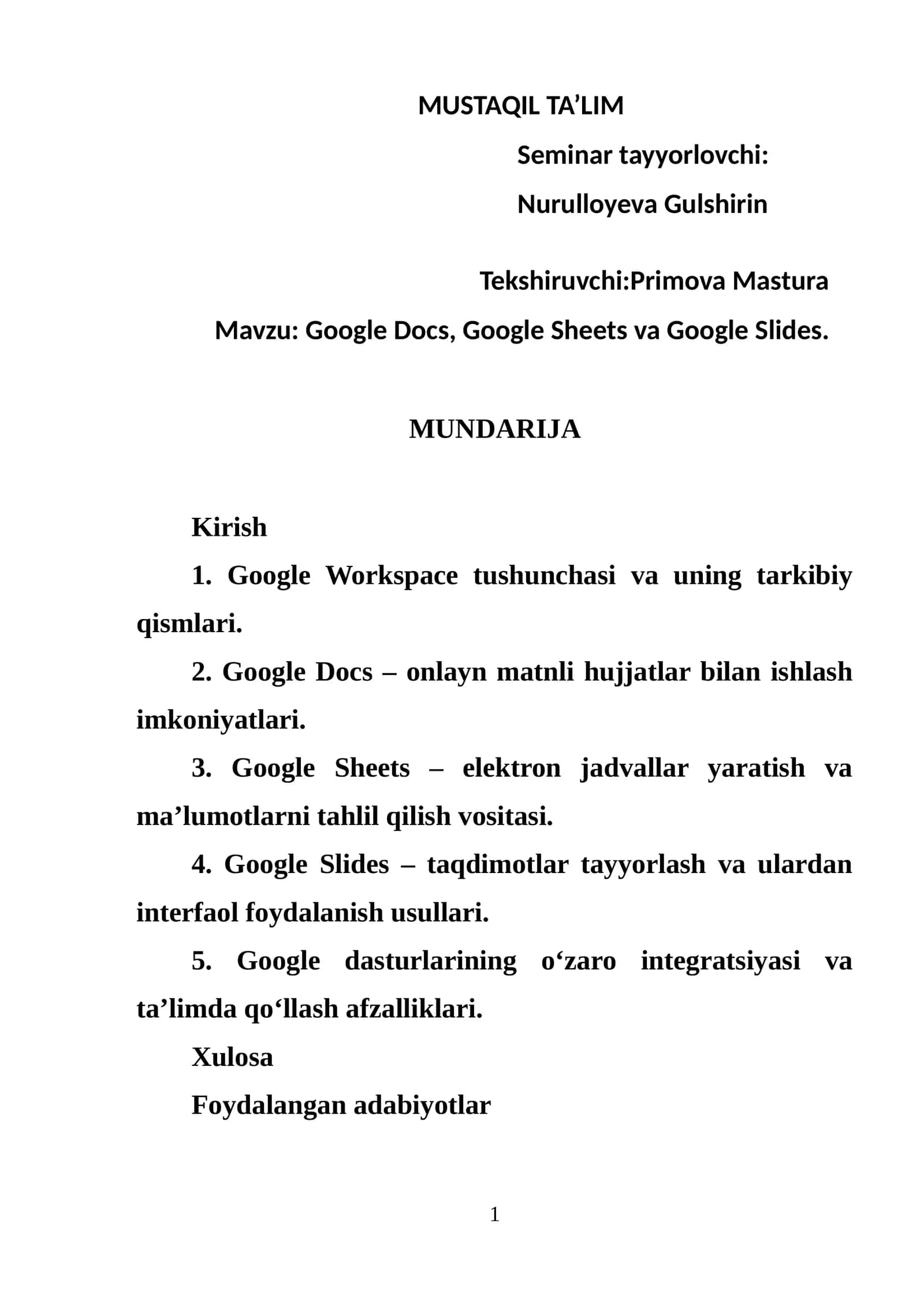 Google Docs, Google Sheets va Google Slides