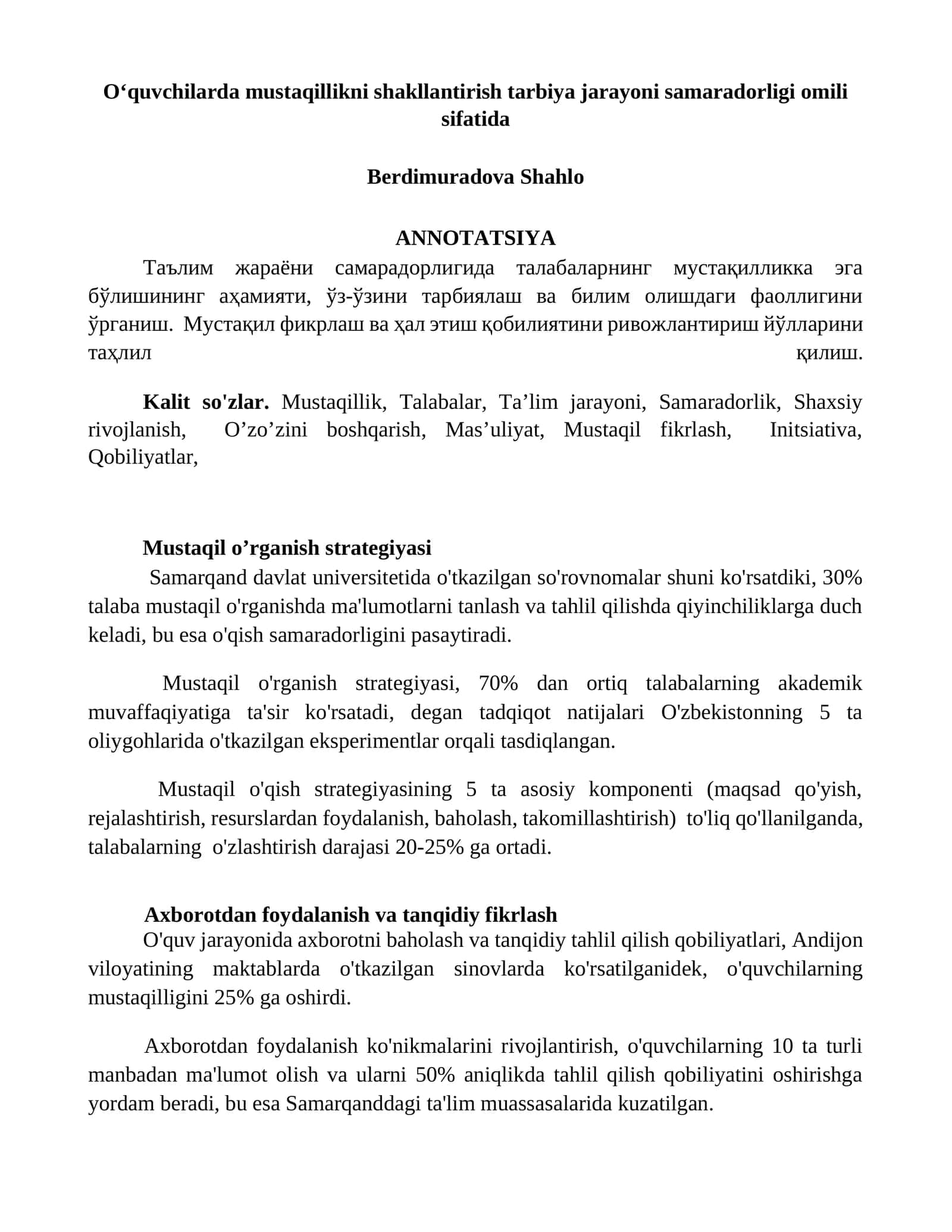 Mustaqil o’rganish strategiyasi