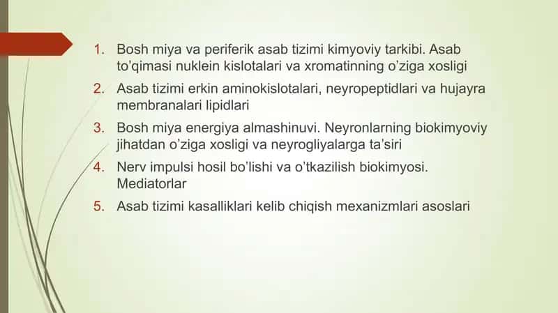Nerv Impulsi va Asab Tizimi Kimyosi