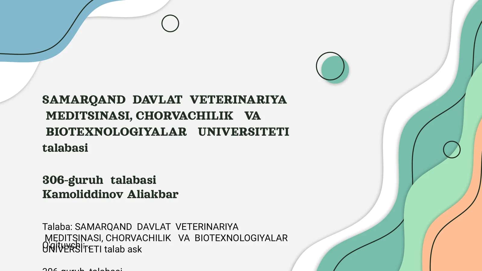 Samarqand Davlat Veterinariya Meditsinasi, Chorvachilik va Biotexnologiyalar Universiteti