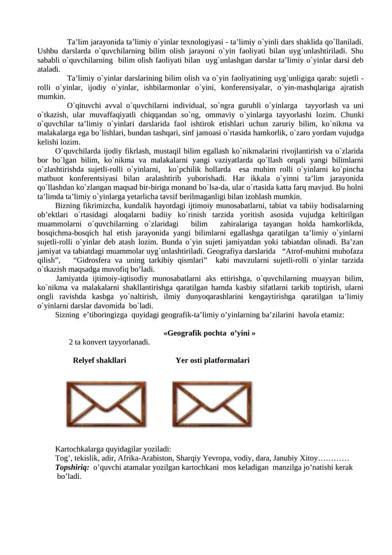 Ta’limiy o`yinlar tехnоlоgiyasi