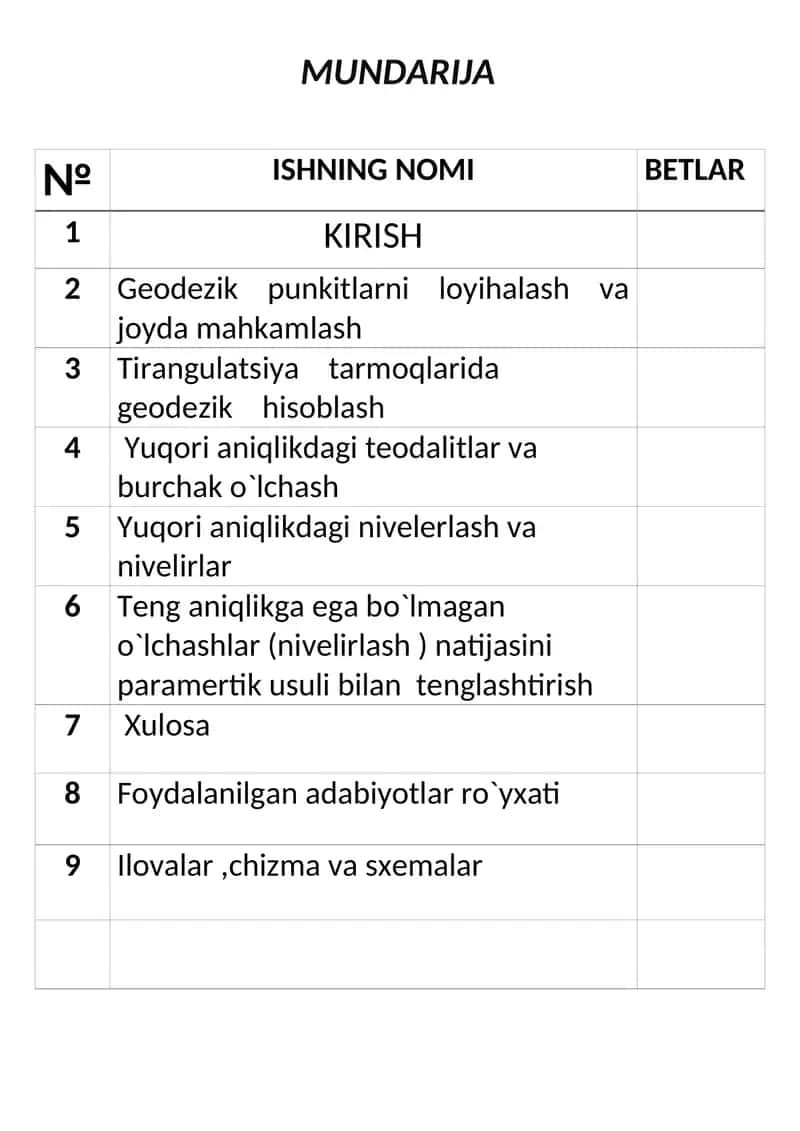 Geodezik punkitlarni loyihalash va geodezik hisoblash