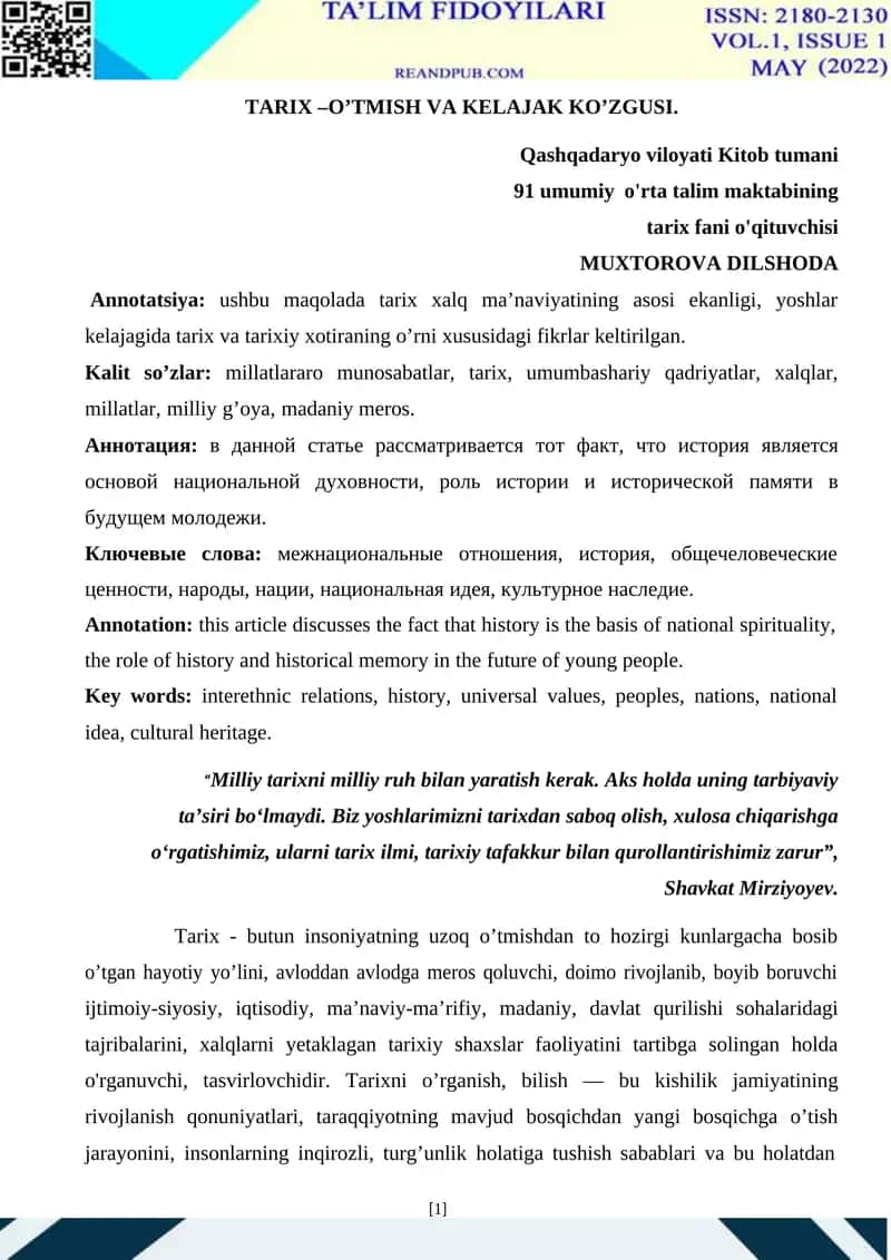 TARIX –O’TMISH VA KELAJAK KO’ZGUSI