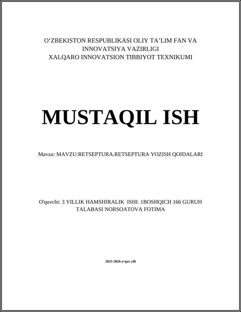 RETSEPTURA.RETSEPTURA YOZISH QOIDALARI