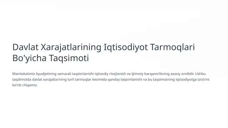 Davlat Xarajatlarining Iqtisodiyot Tarmoqlari Bo'yicha Taqsimoti