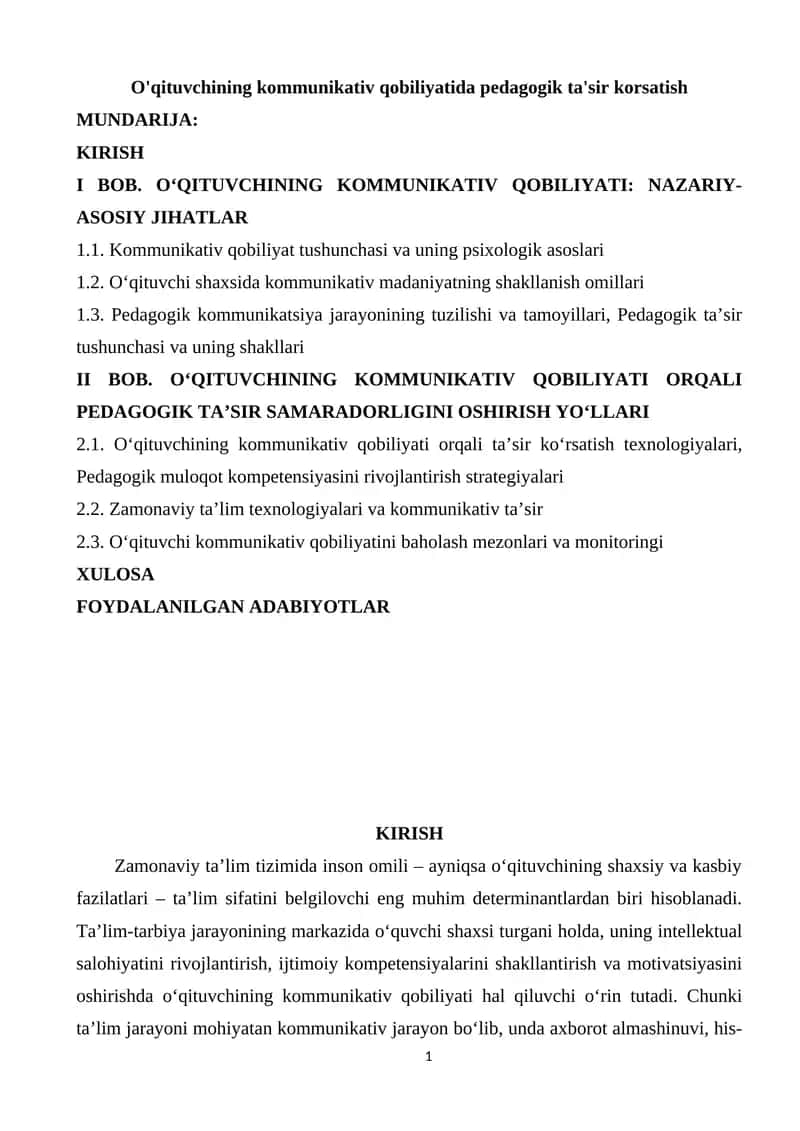 O'qituvchining kommunikativ qobiliyatida pedagogik ta'sir korsatish