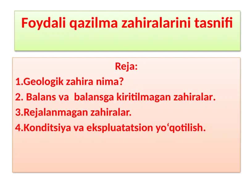 Foydali qazilma zahiralarini tasnifi