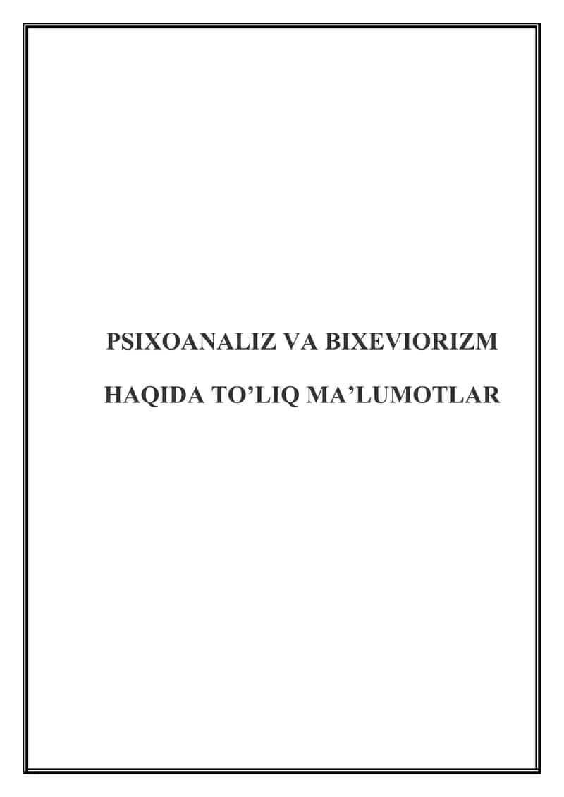 Psixoanaliz va Bixeviorizm