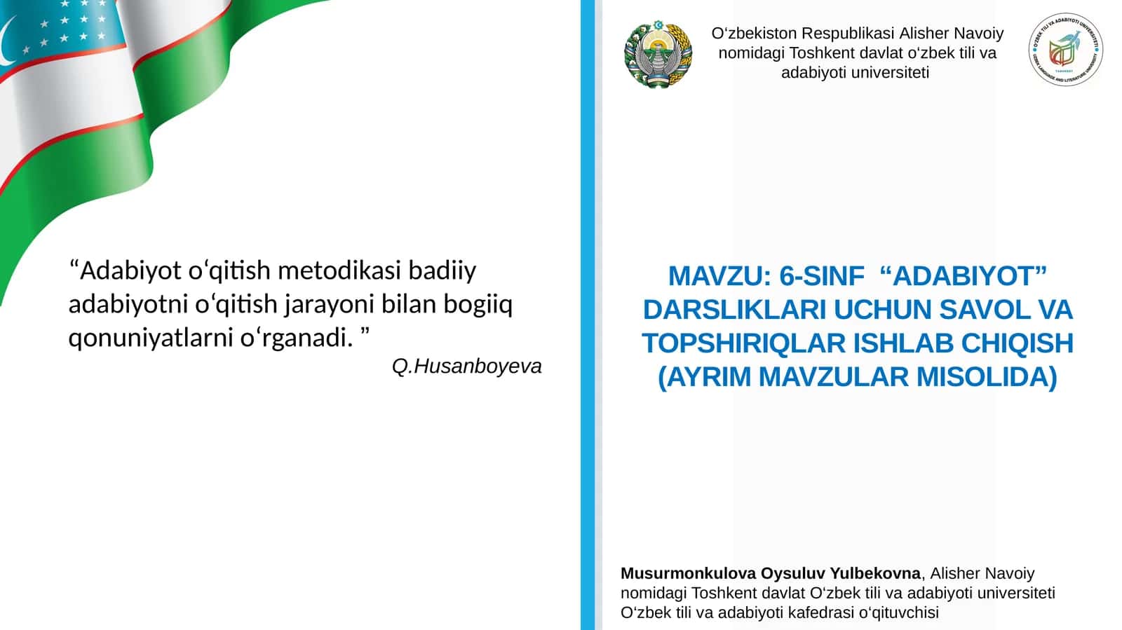 6-SINF “ADABIYOT” DARSLIKLARI UCHUN SAVOL VA TOPSHIRIQLAR ISHLAB CHIQISH (AYRIM MAVZULAR MISOLIDA)