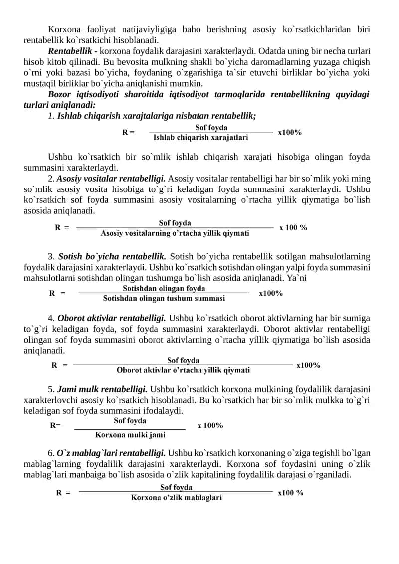 Rentabellik turlari