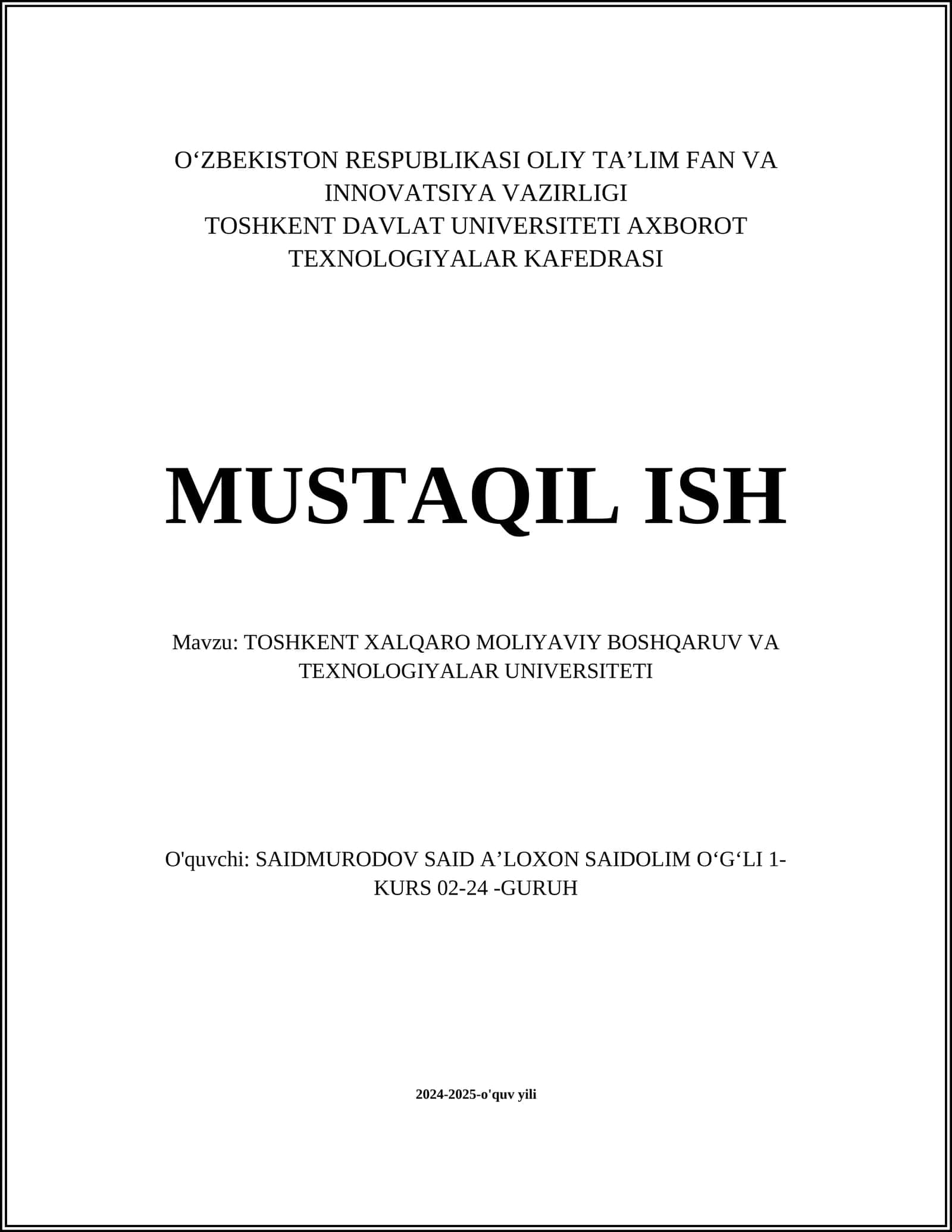 Toshkent Xalqaro Moliya Instituti
