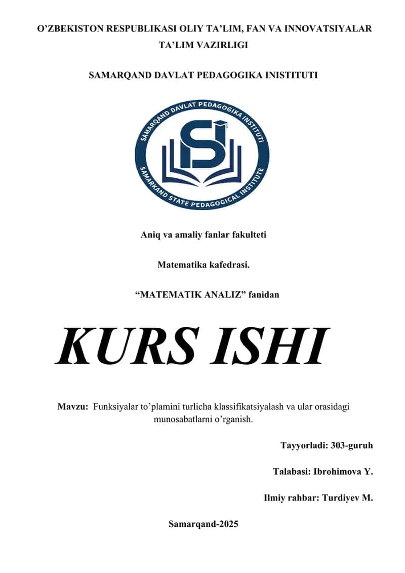 Funksiyalar to’plamini turlicha klassifikatsiyalash va ular orasidagi munosabatlarni o’rganish.