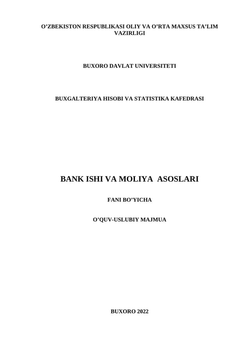 Bank ishi va molliya asoslari
