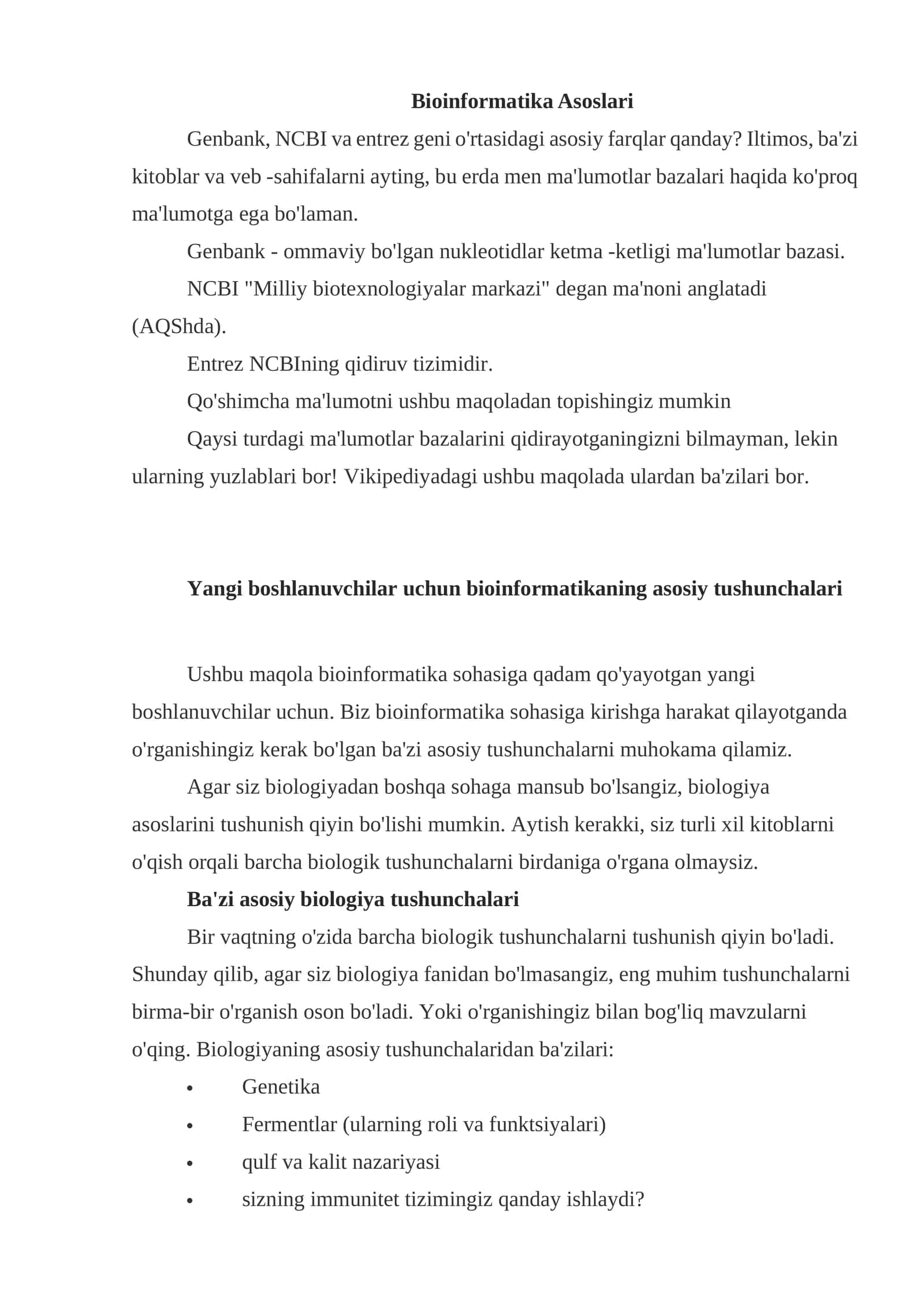 Bioinformatika Asoslari